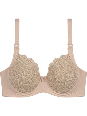 Cottonhill Bra - Elora | Kahverengi Büyük Beden Dantelli Balenli Minimizer Ayarlanabilir Askılı Kadın Sütyen