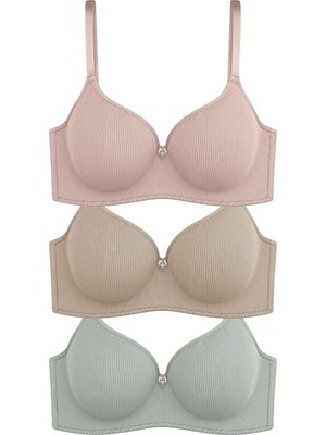 Cottonhill Seamless Bra - Renoa | Rib Dokulu Balensiz Doğal Form Straplez Kadın Sütyen 3'lü Paket-3