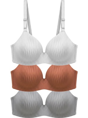 Cottonhill Seamless Bra - Rivelle | Mikro Çizgi Desenli Balensiz Günlük Kadın Sütyen 3'lü Paket