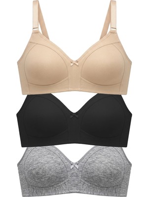 Cottonhill Bra - Fiora | Büyük Beden Balensiz Pamuklu Ayarlanabilir Askılı Kadın Sütyen 3'lü Paket
