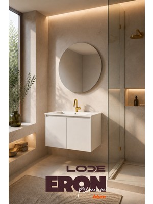 Lode Bath Premium Eron 80 cm Banyo Dolabı – Mat Beyaz Lake | Blum Menteşe | Cerastyle Ibiza Seramik Lavabo | Ayna Dahil