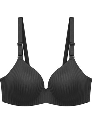 Cottonhill Seamless Bra - Rivelle | Siyah Mikro Çizgi Desenli Balensiz Günlük Kadın Sütyen