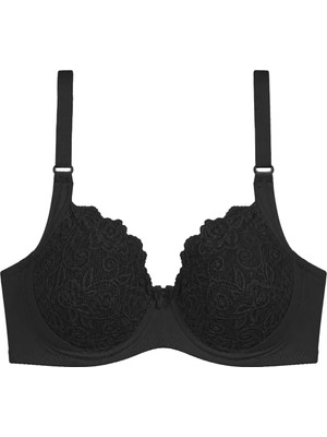 Cottonhill Bra - Elora | Siyah Büyük Beden Dantelli Balenli Minimizer Ayarlanabilir Askılı Kadın Sütyen