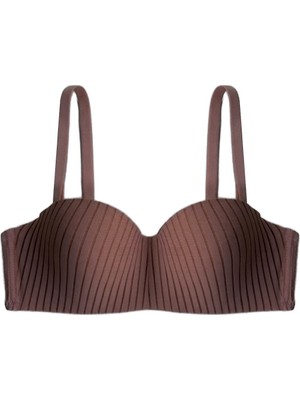 Cottonhill Seamless Bra - Striva | Kahverengi Mikro Çizgi Desenli Balenli Toparlayıcı Kadın Sütyen