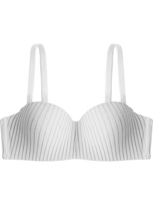 Cottonhill Seamless Bra - Striva | Beyaz Mikro Çizgi Desenli Balenli Toparlayıcı Kadın Sütyen