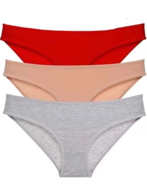 Hace Bazaar 3 Adet Eko Set Likralı Kadın Slip Külot Kırmızı Ten Gri