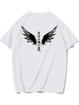 Brz Collection Unisex Oversize Soul Wings T-Shirt (Beyaz)