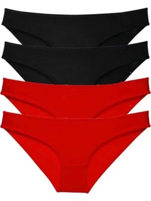 Hace Bazaar 4 Adet Süper Eko Set Likralı Kadın Slip Külot Siyah Kırmızı