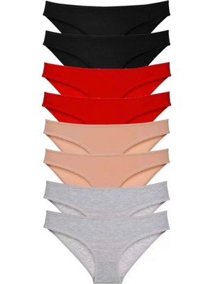 Hace Bazaar 8 Adet Süper Eko Set Likralı Kadın Slip Külot Siyah Kırmızı Ten Gri