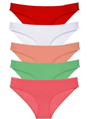 Hace Bazaar 5 Adet Süper Eko Set Likralı Kadın Slip Külot Kırmızı Beyaz Pudra Yeşil Fuşya