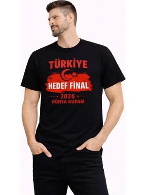 İkales Ikales Erkek Türkiye Baskılı Tişört Ay Yıldız 2026 Dünya Kupası Taraftar Forma T-Shirt - Siyah
