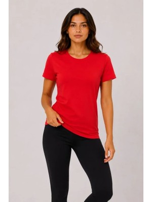 İkales Ikales Basic Tişört Bisiklet Yaka Kısa Kol Günlük Yazlık Slim Fit T-Shirt - Kırmızı