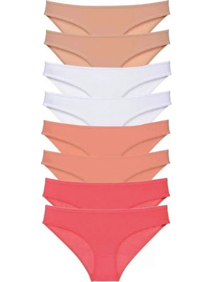 Hace Bazaar 8 Adet Süper Eko Set Likralı Kadın Slip Külot Ten Beyaz Pudra Fuşya