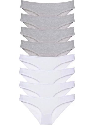 Hace Bazaar 8 Adet Süper Eko Set Likralı Kadın Slip Külot Gri Beyaz