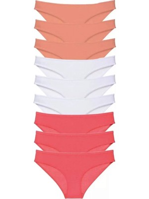 Hace Bazaar 9 Adet Süper Eko Set Likralı Kadın Slip Külot Pudra Beyaz Fuşya