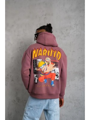 İkales Ikales Erkek 3 Iplik Pamuklu Kapüşonlu Baskılı Cepli Oversize Sweatshirt Hoodie - Gül Kurusu