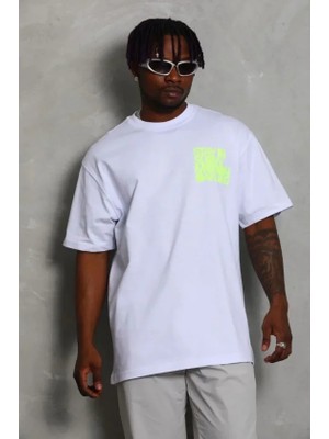 İkales Ikales Erkek Baskılı T-Shirt Kısa Kol Bisiklet Yaka Regular Fit Rahat Kalıp Günlük Tişört - Beyaz
