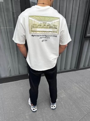 İkales Ikales Unisex Baskılı Oversize T-Shirt - Beyaz