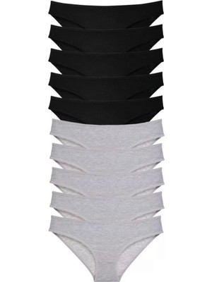 Hace Bazaar 10 Adet Süper Eko Set Likralı Kadın Slip Külot Siyah Gri