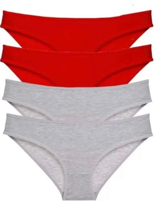 Hace Bazaar 4 Adet Eko Set Likralı Kadın Slip Külot Kırmızı Gri