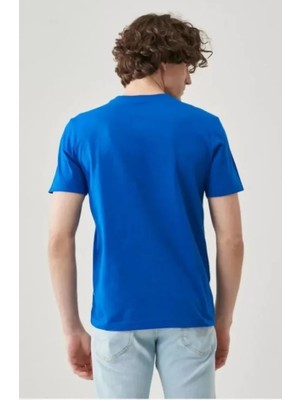 İkales Ikales Unisex Düz Biskilet Yaka Oversize T-Shirt - Mavi
