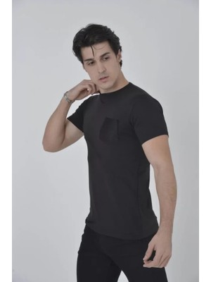 İkales Ikales Erkek File Cepli Slim Fit T-Shirt - Siyah