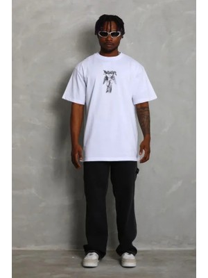 İkales Ikales Erkek Baskılı T-Shirt Kısa Kol Bisiklet Yaka Regular Fit Rahat Kalıp Günlük Tişört - Beyaz