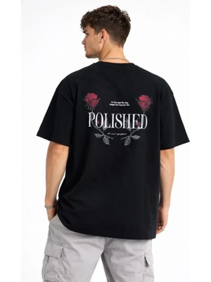 İkales Ikales Erkek Bisiklet Yaka Baskılı  Kısa Kollu Tişört Streetwear Günlük Basic Pamuklu T-Shirt - Siyah