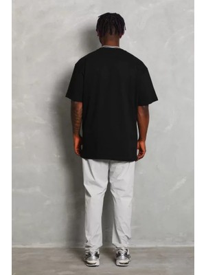 İkales Ikales Unisex Oversize Düz Bisiklet Yaka T-Shirt - Siyah