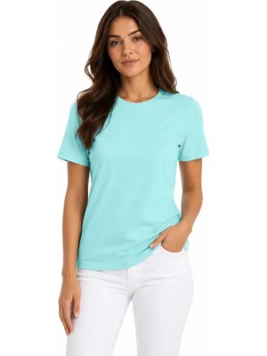 İkales Ikales T-Shirt Bisiklet Yaka Slim Fit Likralı Tişört Günlük Basic Body - Turkuaz