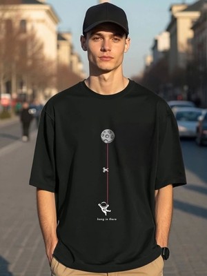 İkales Ikales Erkek Baskılı Oversize T-Shirt - Siyah