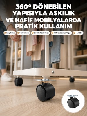 HBG Markt Mey Ithalat® 4 cm Kilitsiz Tekerlek Ayak Seti Zemin Koruyucu