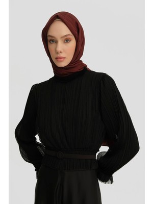 Armine Içi Örme Üzeri Tül Bluz 24K3600 Siyah