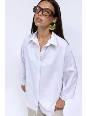 Hiccup Kadınlar BDART Oversize Poplin 2’li Gömlek Beyaz
