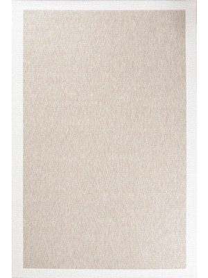Hoom Rugs Lora 3210 Bej Çerçeveli Çizgili Pamuk Taban Hav Toz Vermez Sisal Halı