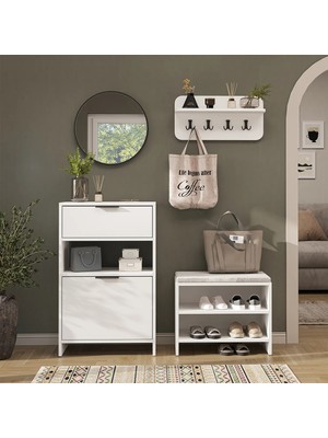 Roomart Lena Vestiyer Takımı Askılıklı, Ayakkabılık Dolabı, Modüler, Aynalı Portmanto Takımı