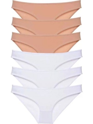 Hace Bazaar 6 Adet Süper Eko Set Likralı Kadın Slip Külot Ten Beyaz