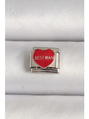 Renas Store 316L Çelik Gümüş Renk 'best Man' Yazılı Kırmızı Kalp Işlemeli Nomination Charm
