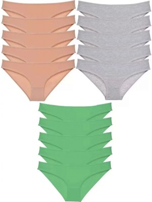 Hace Bazaar 15 Adet Eko Set Likralı Kadın Slip Külot Ten Gri Yeşil