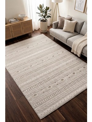 Koza Halı Sand Gri Krem Kolay Temizlenebilir Teras Bahçe Oturma Yatak Odası Koridor Makine Halısı 65543A, 50x80