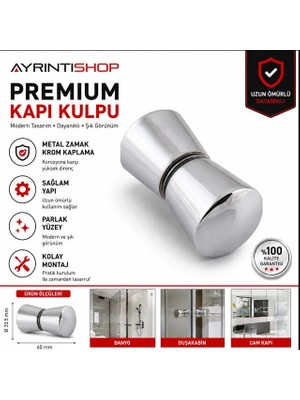AYRINTISHOP Duşakabin Cam Kapı Metal Krom Kaplamalı Kulp