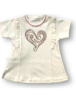 Najmaddin Baby 3-6 6-9 9-12 12-18 Ay Kalp Baskılı Uzun Kollu Sweatli 2li Kız Bebek Takımı Ekru Baby Najma