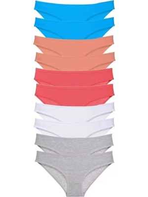 Hace Bazaar 10 Adet Süper Eko Set Likralı Kadın Slip Gri Beyaz Pudra Fuşya Mavi