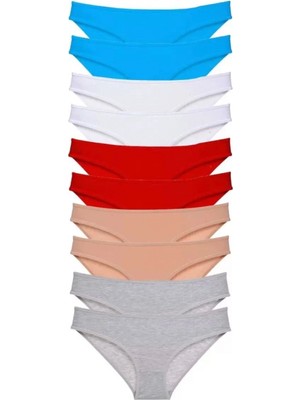 Hace Bazaar 10 Adet Süper Eko Set Likralı Kadın Slip Kırmızı Ten Gri Beyaz Mavi
