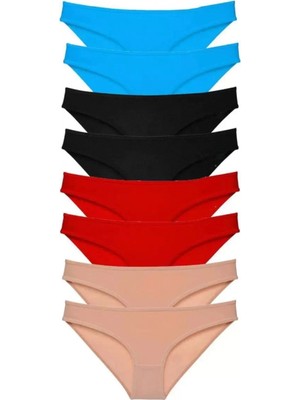 Hace Bazaar 8 Adet Süper Eko Set Likralı Kadın Slip Külot Siyah Kırmızı Ten Mavi