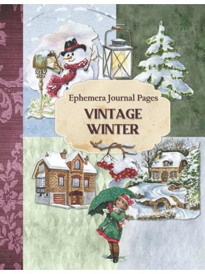 Kazan Hobi Ephemera Journal Pages Vintage Winter: Snow Covered Scenes Collage Junk Journal Kit With Festive Holiday Elements For Card Making And Paper Crafts