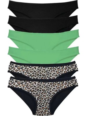 Hace Bazaar 6 Adet Likralı Kadın Slip Külot Leopar Siyah Yeşil