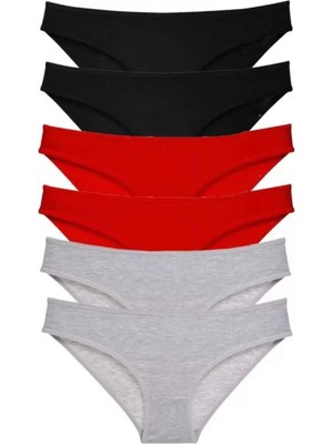 Hace Bazaar 6 Adet Süper Eko Set Likralı Kadın Slip Külot Siyah Kırmızı Gri