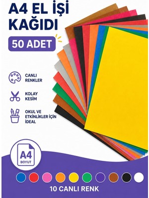 Kazan Hobi 50 Adet A4 Elişi Kağıdı Karışık Renk