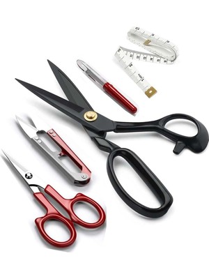 Kazan Hobi Siyah Saplı Çelik Somunlu Profesyonel Kumaş Kesim Makası Set (10 Numara 25.5 Cm)
